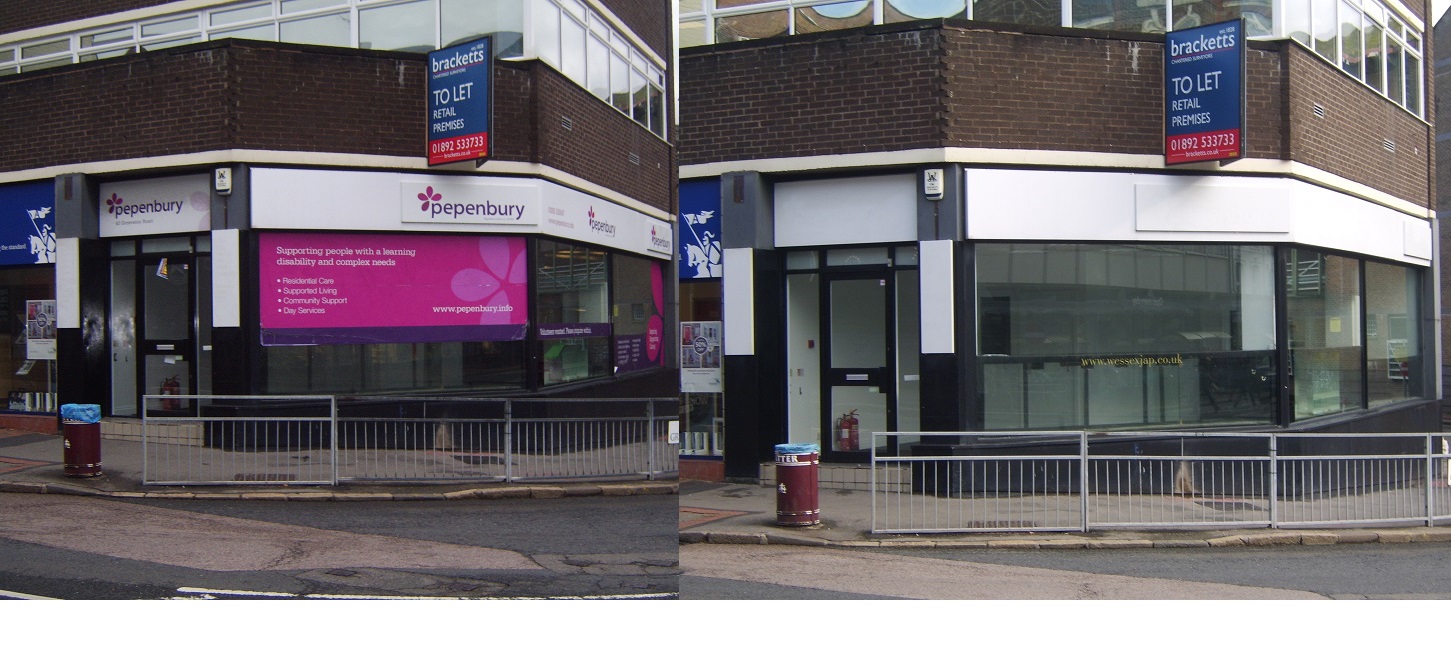 Shop front vinyl graphics and sign writing removal in Kent