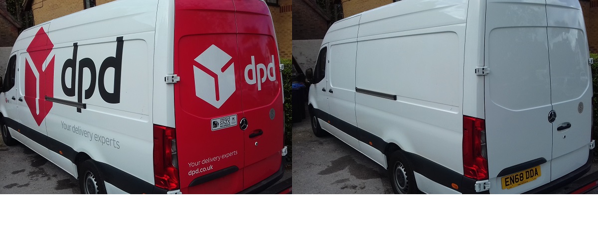 Vinyl sign, graphics, decal and wrap removal for DPD delivery vans and vehicles across the UK and Ireland